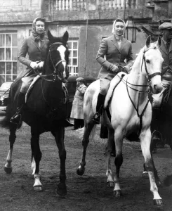 The Queen (left) and Princess Margaret go out for their morning ride in Badminton