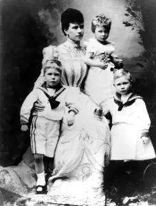 Mary Of Teck Prints: Queen Mary as the Duchess of York with her children Prince Edward (left) Prince George