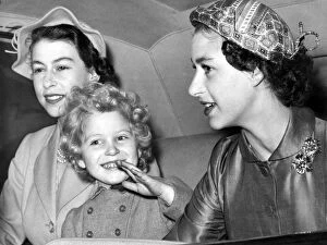 Family Collection: The Queen, Princess Margaret and Princess Anne seen in the Royal car as they left