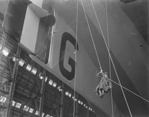 Air And Flying Machine Prints: R 36 Ready for launching at Inchinnan One of the women workers 19 March 1921