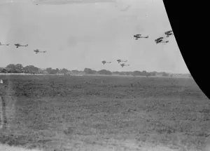 The RAF Display at Hendon A flight of De Havilland Hound aircraft taking off
