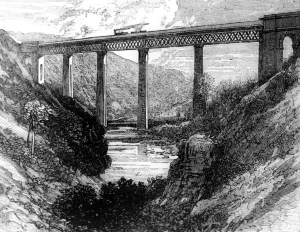 19th Century Prints: Railway bridge over the Tees. Barnard Castle, Stockton and Darlington railway 1875
