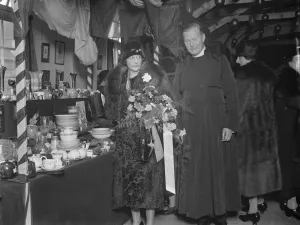 Rainbow fair opened by Lady Beatty at the Parish Hall, Hampstead, in aid of funds
