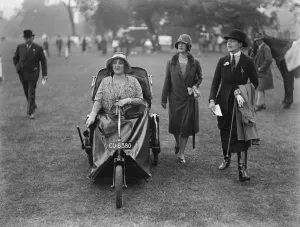 Friends Prints: Ranelagh horse show. Lady Weigall in an electric bath chair. 12 June 1929