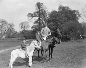 Riders Prints: At Ranelagh Mr Gerald Madlener with his small daughters Evelyn and Alice 14 May 1932