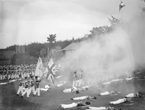Rangoon river campaign redreates at Aldershot tattoo rehearsal. A full dress rehearsal