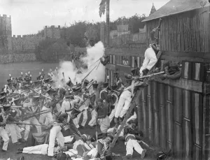 Rangoon river campaign redreates at Aldershot tattoo rehearsal. A full dress rehearsal