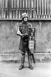 Costume Prints: Re-enactment; Knight in armour with shield