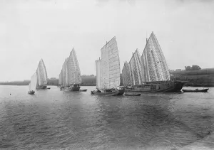 A recent picture from China showing a group of junks making their way up the Yangtze River