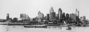 Boats Prints: Recently erected skyscrapers in Detroit, USA. March 1929