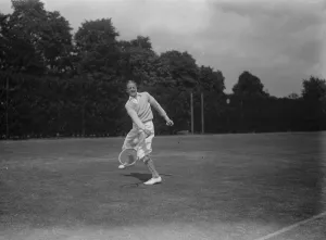Reception to famous tennis stars at Roehampton club. Sidney Wood ( America ) in play