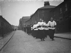 Crucifix Prints: Religious procession during the Good Friday observances in Chislehurst, Kent