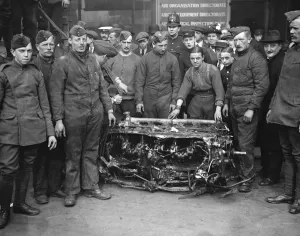 1910s Prints: Removal of remains of zeppelin L21 from Adastral house to the grounds of the HAC in Sunhill Row