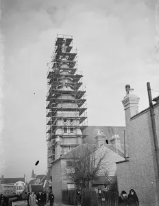 Repair work being carried out on the steeple of Christ Church Beckenham, Kent