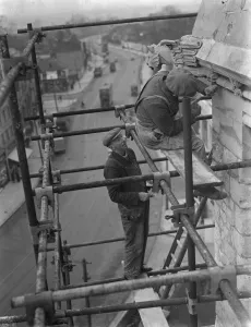 Repairing Eltham Church tower. 1937