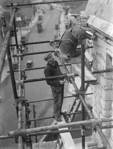 Builders Prints: Repairing Eltham Church tower. 1937