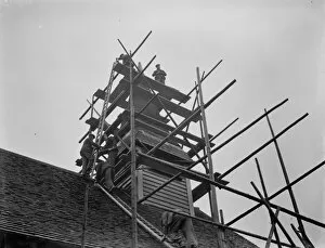 Scaffolding Collection: Repairing the spire at Hartley Parish Church in Foots Cray, Kent 1937