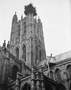 Christian Prints: Repairs to Canterbury Cathedral tower. 1937