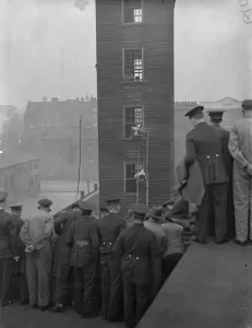 Rescues at finals of Fire Brigade escape competition. the finals of the London