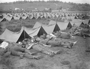 Rest On The March. Aldershot Troops On Manoeuvres. Marching from Aldershot in