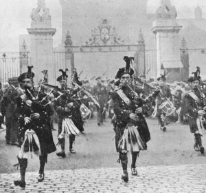 Returning from Holyrood after the investiture: The Pipers of the Royal Company of Archers