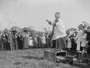 Vicar Prints: Reverend J Walton blesses the war allotments at Croydon 13 May 1917