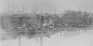 Ocean Prints: Three Rhineland Towns Occupied by Allies View of Ruhrort, showing steamer lying off Larr
