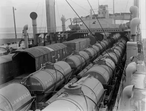The Richborough Train Ferry on the east coast of Kent showing steam engines being