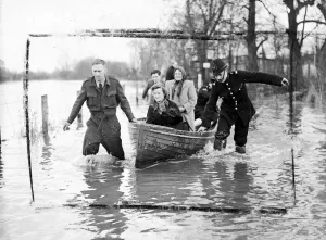 Boat Prints: The River Thames, swollen by recent boring and heavy rain, has flooded a wide area