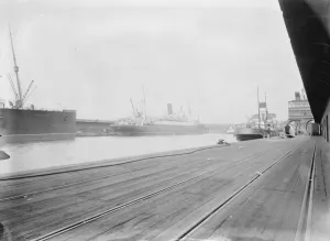 Dock Prints: RMS Mauretania and the RMS Ascania ocean liners operated by the British Cunard Liner