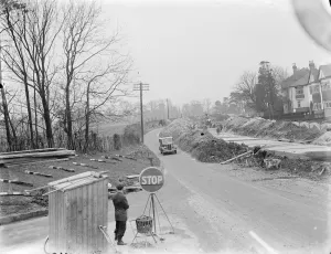 Road widening taking place in Wrotham, Kent. 1937