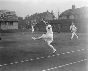 Framed Print : Roehampton Hard Court lawn Tennis in London Miss E Collyer playing 8 April 1923 Framed Print : Roehampton Hard Court lawn Tennis in London Miss E Collyer playing 8 April 1923