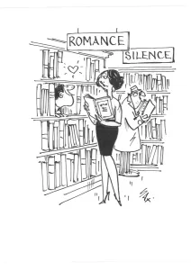 Prints of Romance for book lovers. Library Cartoons By Sax Prints: Romance for book lovers. Library