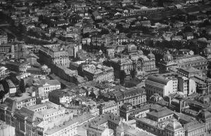 Rooftops Prints: Romania, Bucharest. An aerial view showing the section of the city between