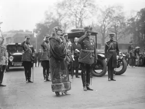 The Romanian royal visit The king and queen of Romania standing in front of