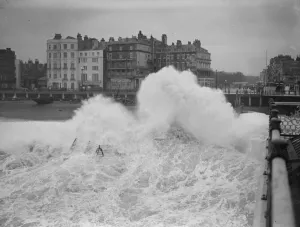 Beach Prints: Rough Seas at Brighton, Sussex. 14th December 1936