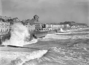Beach Prints: Rough seas at Hastings. 1 February 1938