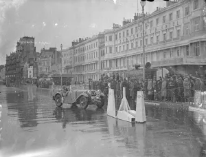 Rough weather greets RAC Rally Competitors at Hastings. After spending two days