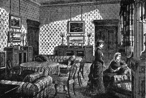 Engraving Prints: Royal Apartments The Drawing Room at Balmoral is draped in Balmoral tartan - a quaint