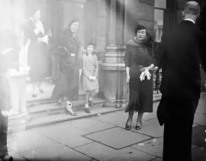 Royal bride attends service at Buckingham Palace. Lady Alice Scott leaving with