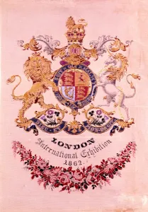 Embroidery Prints: Royal Coat of Arms - Souvenir of the International Exhibition of 1862 made of silk