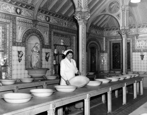Victorian Prints: The Royal farms at Windsor. In Queen Victorias dairy, Mrs Nora Forsyth is