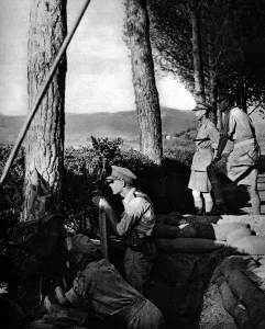 Royal Field Marshal viewing the fighting in Italy, the King in a forward observation Royal Field Marshal viewing the fighting in Italy, the King in a forward observation