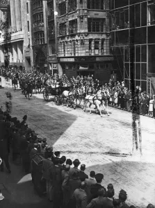 Horses Prints: Her Royal Highness Princess Elizabeth drove to Guildhall today, via The Mall, the Strand