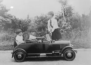 Royal motorists. Crown Prince Peter of Yugoslavia and his two younger brothers