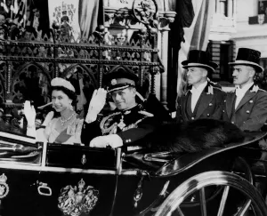Smiling Prints: Royal Visit to Canada - Queen in Open Landau Photo Shows: The Queen and Prince