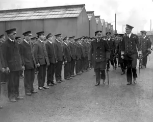 Nineteen Tens Prints: Royal visit to Immingham Docks. The King inspecting a Guard of Honour of R. N. A. S