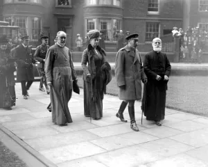 Royal Visit to Lincoln. Arriving at Lincoln Cathedral with the Dean and Bishop of Lincoln