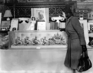 Royal Wedding Presents on display at St Jamess Palace. A model of the Coronation