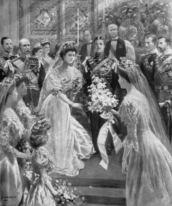 Marriage Prints: After the royal wedding, Princess Gustavus Adolphus of Sweden receiving back her